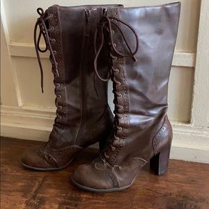Brown faux leather lace up boots size 8